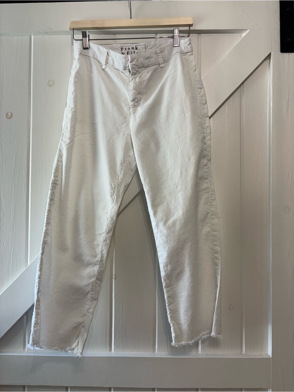 Frank & Eileen Kinsale Hualalai White Cotton Flax Blend Pants Raw Hem Resort 6 - Picture 2 of 8
